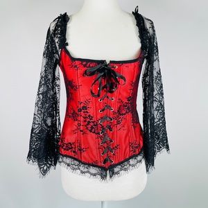 New! Black lace sleeves corset